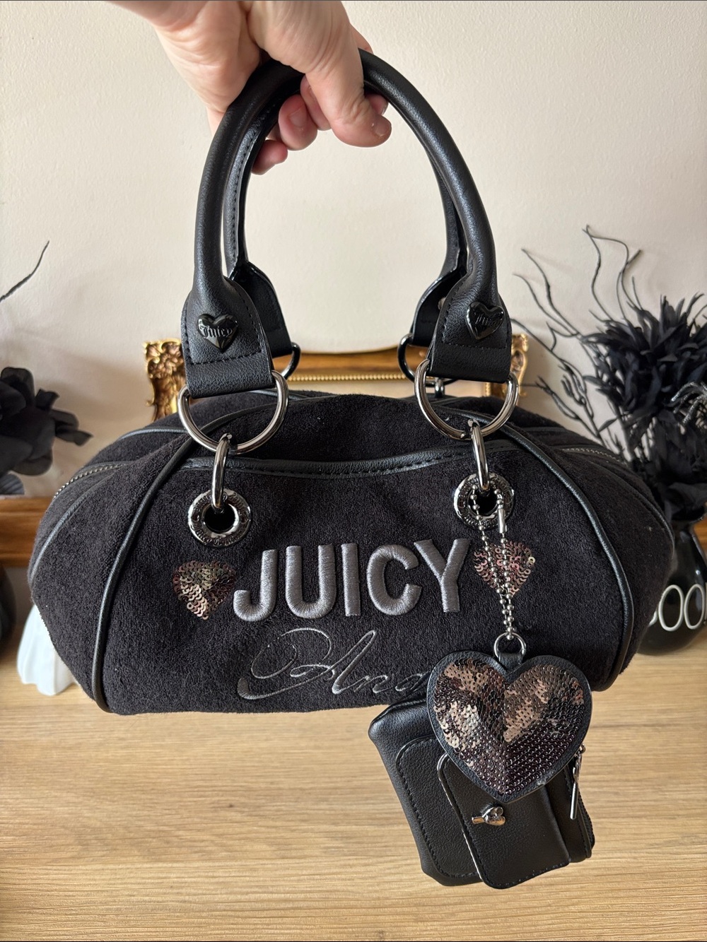 Juicy Couture Angel Black Velour  Dome Satchel